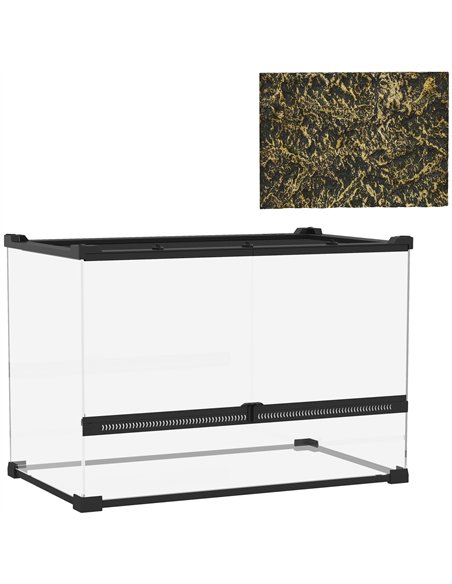 PawHut Reptile Glass Terrarium with Stone Background, Front Ventilation, Escape-Proof Knob Lock, 50 x 30 x 35 cm, Black - pic 196089 | FastDaddyshop