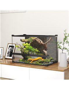 PawHut Reptile Glass Terrarium with Stone Background, Front Ventilation, Escape-Proof Knob Lock, 50 x 30 x 35 cm, Black 2