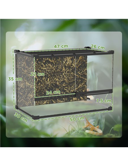 PawHut Reptile Glass Terrarium with Stone Background, Front Ventilation, Escape-Proof Knob Lock, 50 x 30 x 35 cm, Black - pic 196091 | FastDaddyshop