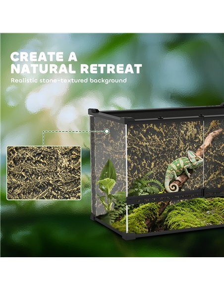 PawHut Reptile Glass Terrarium with Stone Background, Front Ventilation, Escape-Proof Knob Lock, 50 x 30 x 35 cm, Black - pic 196093 | FastDaddyshop