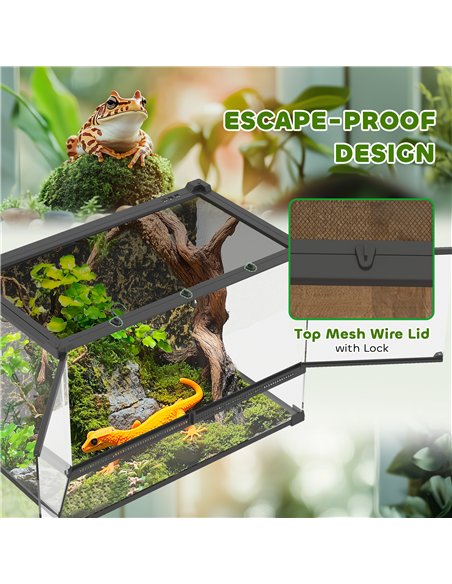 PawHut Reptile Glass Terrarium with Stone Background, Front Ventilation, Escape-Proof Knob Lock, 50 x 30 x 35 cm, Black - pic 196094 | FastDaddyshop