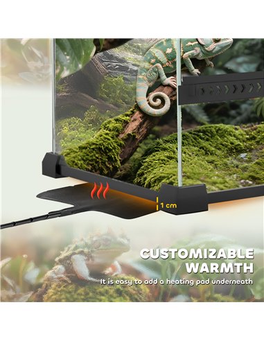 PawHut Reptile Glass Terrarium with Stone Background, Front Ventilation, Escape-Proof Knob Lock, 50 x 30 x 35 cm, Black