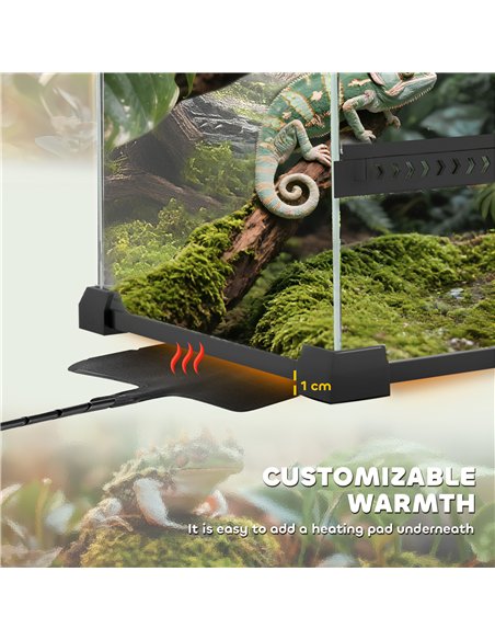 PawHut Reptile Glass Terrarium with Stone Background, Front Ventilation, Escape-Proof Knob Lock, 50 x 30 x 35 cm, Black - pic 196096 | FastDaddyshop
