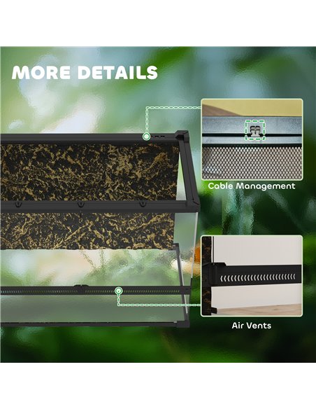PawHut Reptile Glass Terrarium with Stone Background, Front Ventilation, Escape-Proof Knob Lock, 50 x 30 x 35 cm, Black - pic 196097 | FastDaddyshop