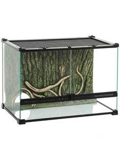 PawHut Reptile Glass Terrarium with Stone Background, Front Ventilation, Escape-Proof Knob Lock, 50 x 30 x 35 cm, Black