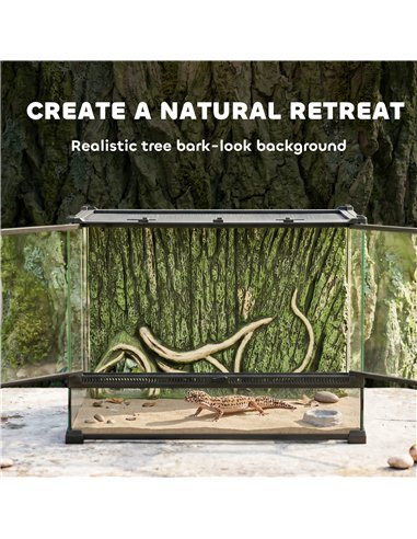 PawHut Reptile Glass Terrarium with Stone Background, Front Ventilation, Escape-Proof Knob Lock, 50 x 30 x 35 cm, Black