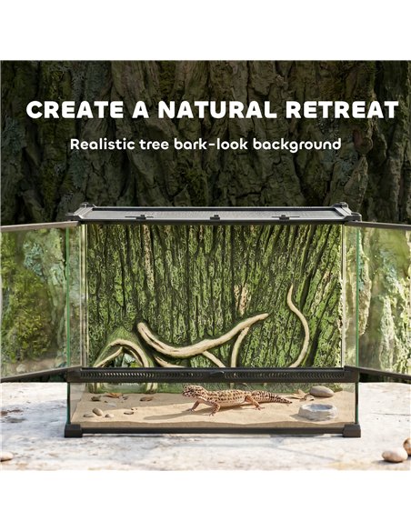 PawHut Reptile Glass Terrarium with Stone Background, Front Ventilation, Escape-Proof Knob Lock, 50 x 30 x 35 cm, Black - pic 196102 | FastDaddyshop