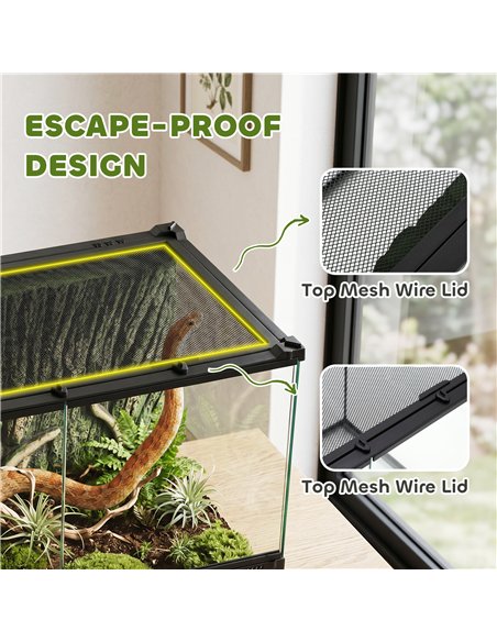 PawHut Reptile Glass Terrarium with Stone Background, Front Ventilation, Escape-Proof Knob Lock, 50 x 30 x 35 cm, Black - pic 196103 | FastDaddyshop