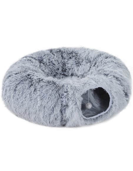 PawHut 2-in-1 Donut Cat Tunnel with Washable Bed, Play Tunnel Bed with Toy Ball and Door Hole for Indoor Cats, Light Grey - pic 196107 | FastDaddyshop