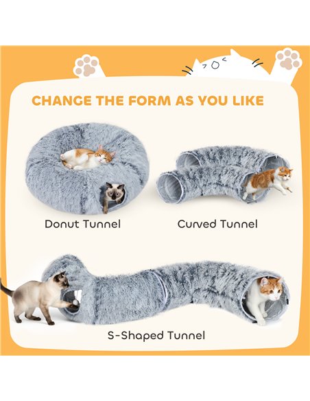 PawHut 2-in-1 Donut Cat Tunnel with Washable Bed, Play Tunnel Bed with Toy Ball and Door Hole for Indoor Cats, Light Grey - pic 196110 | FastDaddyshop