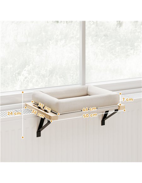 PawHut Cat Radiator Bed, Adjustable Hanging Cat Hammock with Removable and Washable Cushion for Indoor Cats, Cream White - pic 196118 | FastDaddyshop