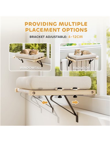 PawHut Cat Radiator Bed, Adjustable Hanging Cat Hammock with Removable and Washable Cushion for Indoor Cats, Cream White
