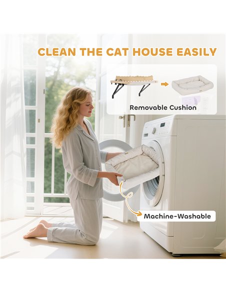 PawHut Cat Radiator Bed, Adjustable Hanging Cat Hammock with Removable and Washable Cushion for Indoor Cats, Cream White - pic 196121 | FastDaddyshop