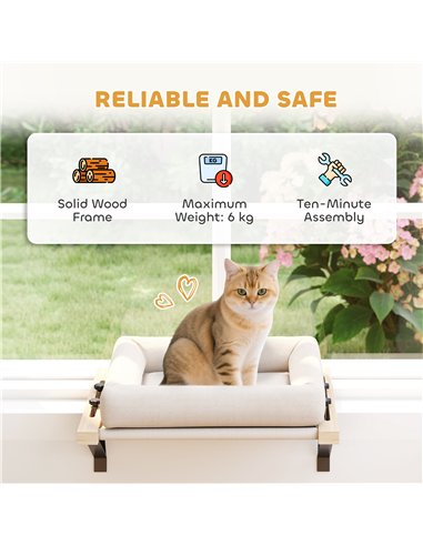 PawHut Cat Radiator Bed, Adjustable Hanging Cat Hammock with Removable and Washable Cushion for Indoor Cats, Cream White