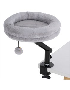 PawHut Cat Desk Bed, Cat Hammock 360° Rotatable Adjustable for Window, Table, Work, Grey