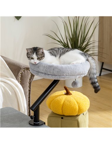 PawHut Cat Desk Bed, Cat Hammock 360° Rotatable Adjustable for Window, Table, Work, Grey