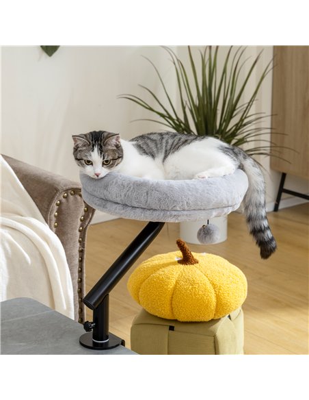 PawHut Cat Desk Bed, Cat Hammock 360° Rotatable Adjustable for Window, Table, Work, Grey - pic 196126 | FastDaddyshop