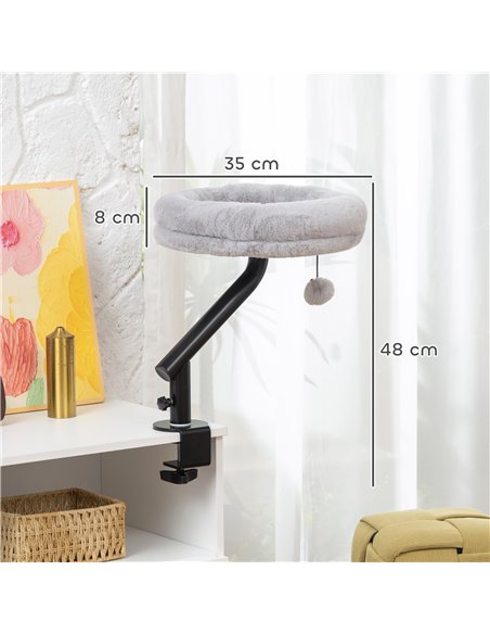 PawHut Cat Desk Bed, Cat Hammock 360° Rotatable Adjustable for Window, Table, Work, Grey - pic 196127 | FastDaddyshop