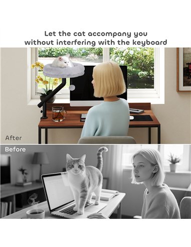 PawHut Cat Desk Bed, Cat Hammock 360° Rotatable Adjustable for Window, Table, Work, Grey
