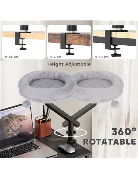 PawHut Cat Desk Bed, Cat Hammock 360° Rotatable Adjustable for Window, Table, Work, Grey - pic 196129 | FastDaddyshop