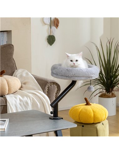 PawHut Cat Desk Bed, Cat Hammock 360° Rotatable Adjustable for Window, Table, Work, Grey