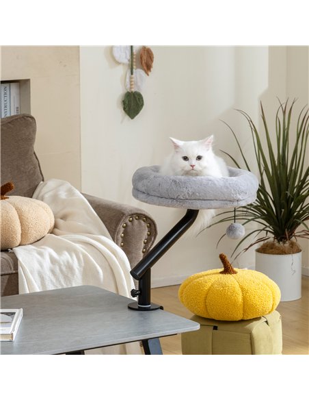 PawHut Cat Desk Bed, Cat Hammock 360° Rotatable Adjustable for Window, Table, Work, Grey - pic 196132 | FastDaddyshop