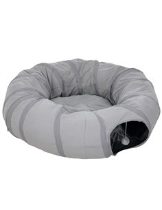 PawHut 2 in 1 Cat Tunnel with Bed, Cat Play Tunnel with Ball & Peek Hole for Indoor Cats, Grey