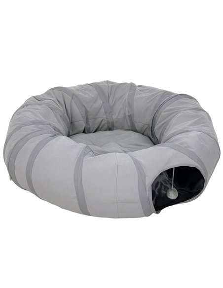 PawHut 2 in 1 Cat Tunnel with Bed, Cat Play Tunnel with Ball & Peek Hole for Indoor Cats, Grey - pic 196134 | FastDaddyshop