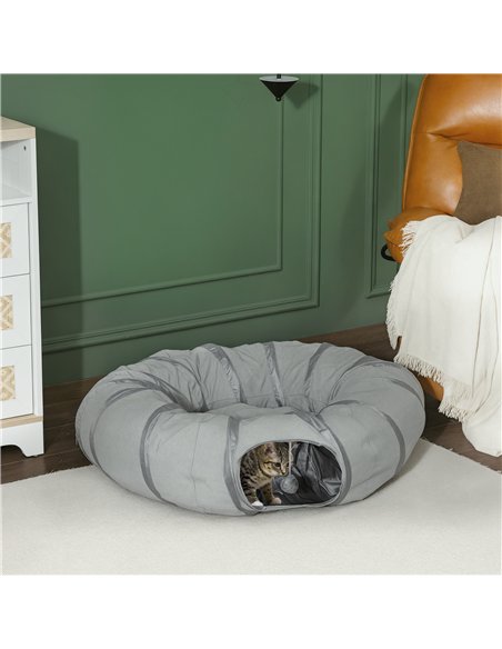 PawHut 2 in 1 Cat Tunnel with Bed, Cat Play Tunnel with Ball & Peek Hole for Indoor Cats, Grey - pic 196135 | FastDaddyshop