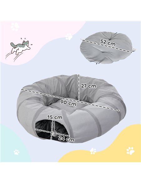 PawHut 2 in 1 Cat Tunnel with Bed, Cat Play Tunnel with Ball & Peek Hole for Indoor Cats, Grey - pic 196136 | FastDaddyshop