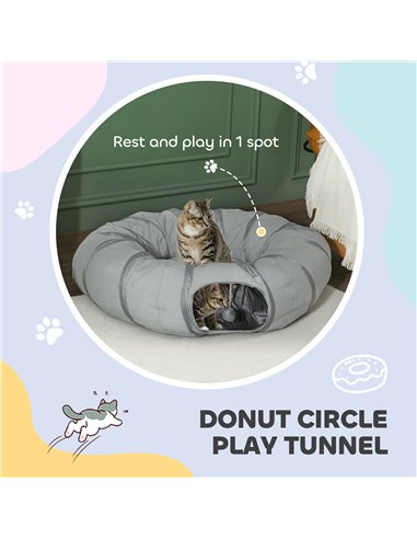 PawHut 2 in 1 Cat Tunnel with Bed, Cat Play Tunnel with Ball & Peek Hole for Indoor Cats, Grey