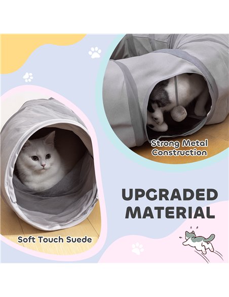 PawHut 2 in 1 Cat Tunnel with Bed, Cat Play Tunnel with Ball & Peek Hole for Indoor Cats, Grey - pic 196139 | FastDaddyshop
