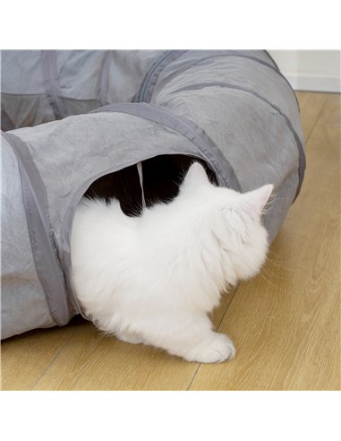PawHut 2 in 1 Cat Tunnel with Bed, Cat Play Tunnel with Ball & Peek Hole for Indoor Cats, Grey