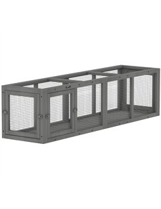 PawHut Outdoor Cat Tunnel, Wooden Play Cat Enclosure, Extendable Pet Run with 3 Doors, for Indoor and Outdoor Use, Grey