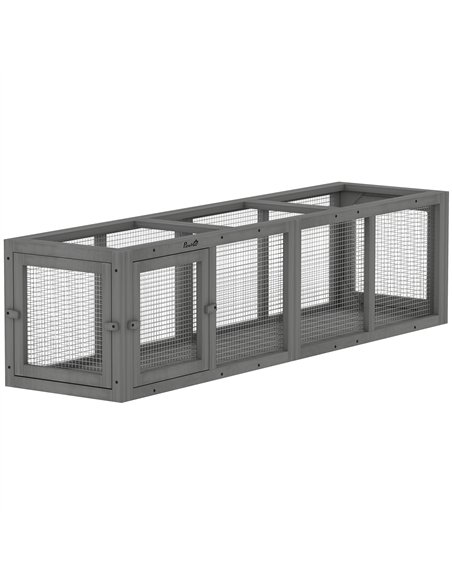 PawHut Outdoor Cat Tunnel, Wooden Play Cat Enclosure, Extendable Pet Run with 3 Doors, for Indoor and Outdoor Use, Grey - pic 196143 | FastDaddyshop