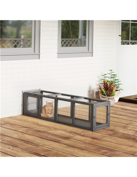 PawHut Outdoor Cat Tunnel, Wooden Play Cat Enclosure, Extendable Pet Run with 3 Doors, for Indoor and Outdoor Use, Grey - pic 196144 | FastDaddyshop