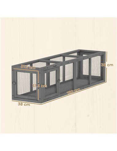 PawHut Outdoor Cat Tunnel, Wooden Play Cat Enclosure, Extendable Pet Run with 3 Doors, for Indoor and Outdoor Use, Grey