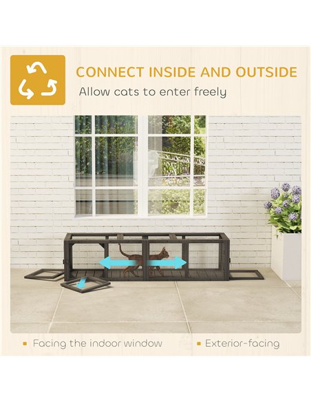 PawHut Outdoor Cat Tunnel, Wooden Play Cat Enclosure, Extendable Pet Run with 3 Doors, for Indoor and Outdoor Use, Grey - pic 196146 | FastDaddyshop