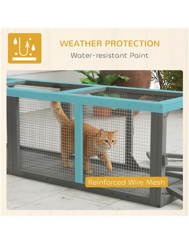 PawHut Outdoor Cat Tunnel, Wooden Play Cat Enclosure, Extendable Pet Run with 3 Doors, for Indoor and Outdoor Use, Grey