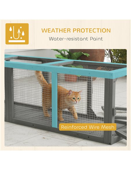PawHut Outdoor Cat Tunnel, Wooden Play Cat Enclosure, Extendable Pet Run with 3 Doors, for Indoor and Outdoor Use, Grey - pic 196147 | FastDaddyshop