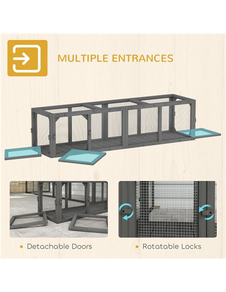PawHut Outdoor Cat Tunnel, Wooden Play Cat Enclosure, Extendable Pet Run with 3 Doors, for Indoor and Outdoor Use, Grey - pic 196148 | FastDaddyshop