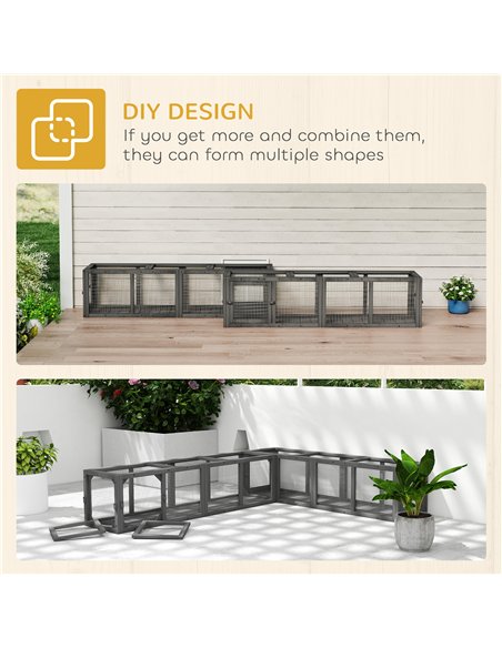 PawHut Outdoor Cat Tunnel, Wooden Play Cat Enclosure, Extendable Pet Run with 3 Doors, for Indoor and Outdoor Use, Grey - pic 196150 | FastDaddyshop