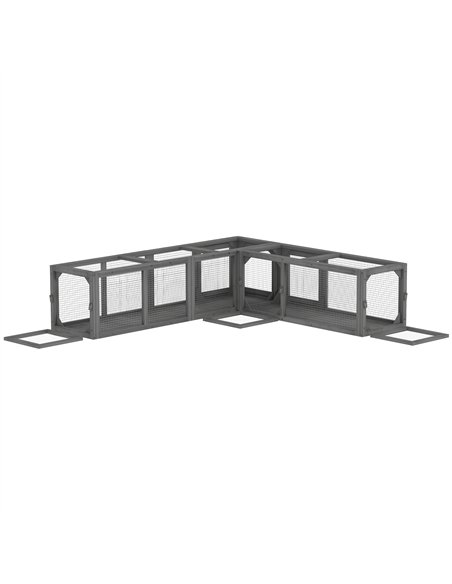 PawHut Cat Tunnel, 250cm Extra Long Wooden Cat Play Tunnel with 8 Doors, L-shape/Rectangle, Outdoor Cat Enclosure, Dark Grey - pic 196152 | FastDaddyshop