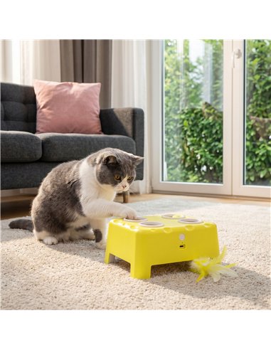 PawHut 3 in 1 Interactive Cat Toys with Mouse & Feather Teaser Toy Rechargeable Automatic for Indoor Kittens & Adult Cats