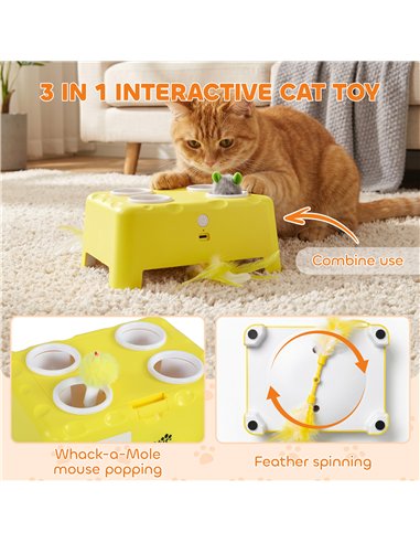 PawHut 3 in 1 Interactive Cat Toys with Mouse & Feather Teaser Toy Rechargeable Automatic for Indoor Kittens & Adult Cats