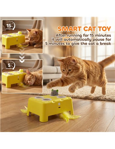 PawHut 3 in 1 Interactive Cat Toys with Mouse & Feather Teaser Toy Rechargeable Automatic for Indoor Kittens & Adult Cats