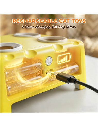 PawHut 3 in 1 Interactive Cat Toys with Mouse & Feather Teaser Toy Rechargeable Automatic for Indoor Kittens & Adult Cats