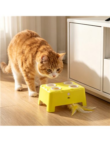 PawHut 3 in 1 Interactive Cat Toys with Mouse & Feather Teaser Toy Rechargeable Automatic for Indoor Kittens & Adult Cats