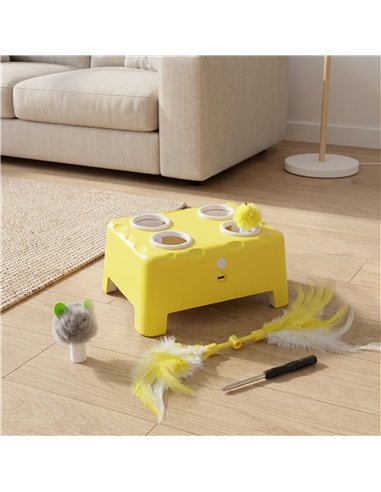 PawHut 3 in 1 Interactive Cat Toys with Mouse & Feather Teaser Toy Rechargeable Automatic for Indoor Kittens & Adult Cats