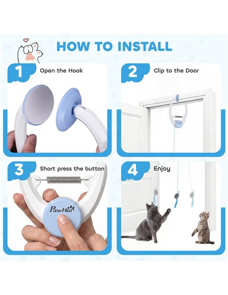 PawHut Interactive Cat Toys for Indoor Kittens & Adult USB Rechargeable Door Hanging Bouncing Mouse Teaser - pic 196185 | FastDaddyshop